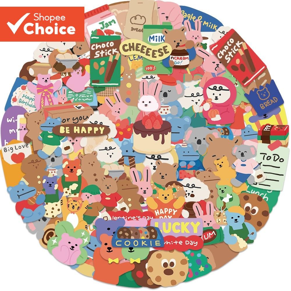 Dailylike สติกเกอร์หมี 100 ชิ้น - สติ๊กเกอร์ PVC กันน้ําสําหรับวารสาร, Scrapbooking & DIY (การออกแบบการ์ตูนคาวาอิ) สติ๊กเกอร์แล็ปท็อป