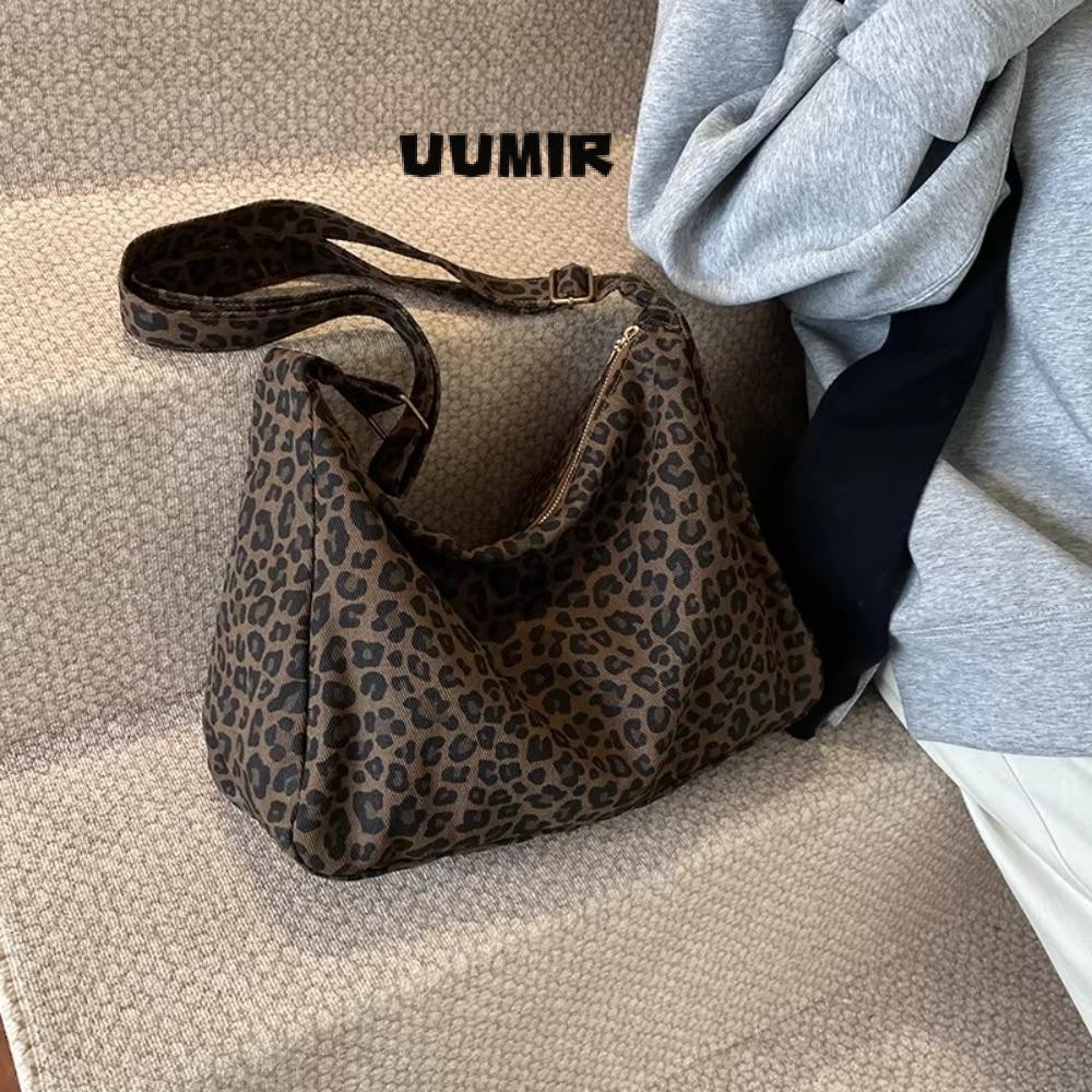 UUMIR กระเป๋าสะพายข้าง,กระเป๋าสะพายไหล่ผู้หญิงสายรัดปรับได้ความจุขนาดใหญ่,กระเป๋าลายเสือดาวสิ่งทอแบบนุ่มอเนกประสงค์