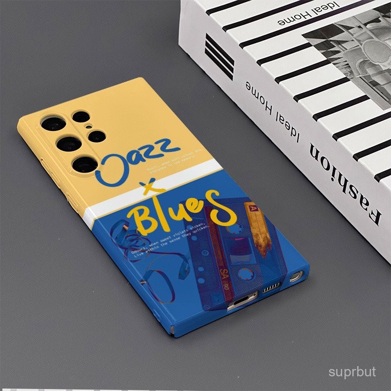 ตลับเทปเสียงสีเหลืองและน้ำเงินวินเทจ กันกระแทก เข้ากันได้กับเคสโทรศัพท์ Samsung S25 A23 4G/5G S24 UL