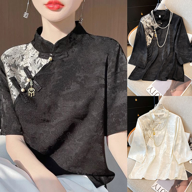 [ยิงจริง] ใหม่สไตล์จีนย้อนยุค ผู้หญิงเสื้อคอกบปุ่มประณีต แบบดั้งเดิม