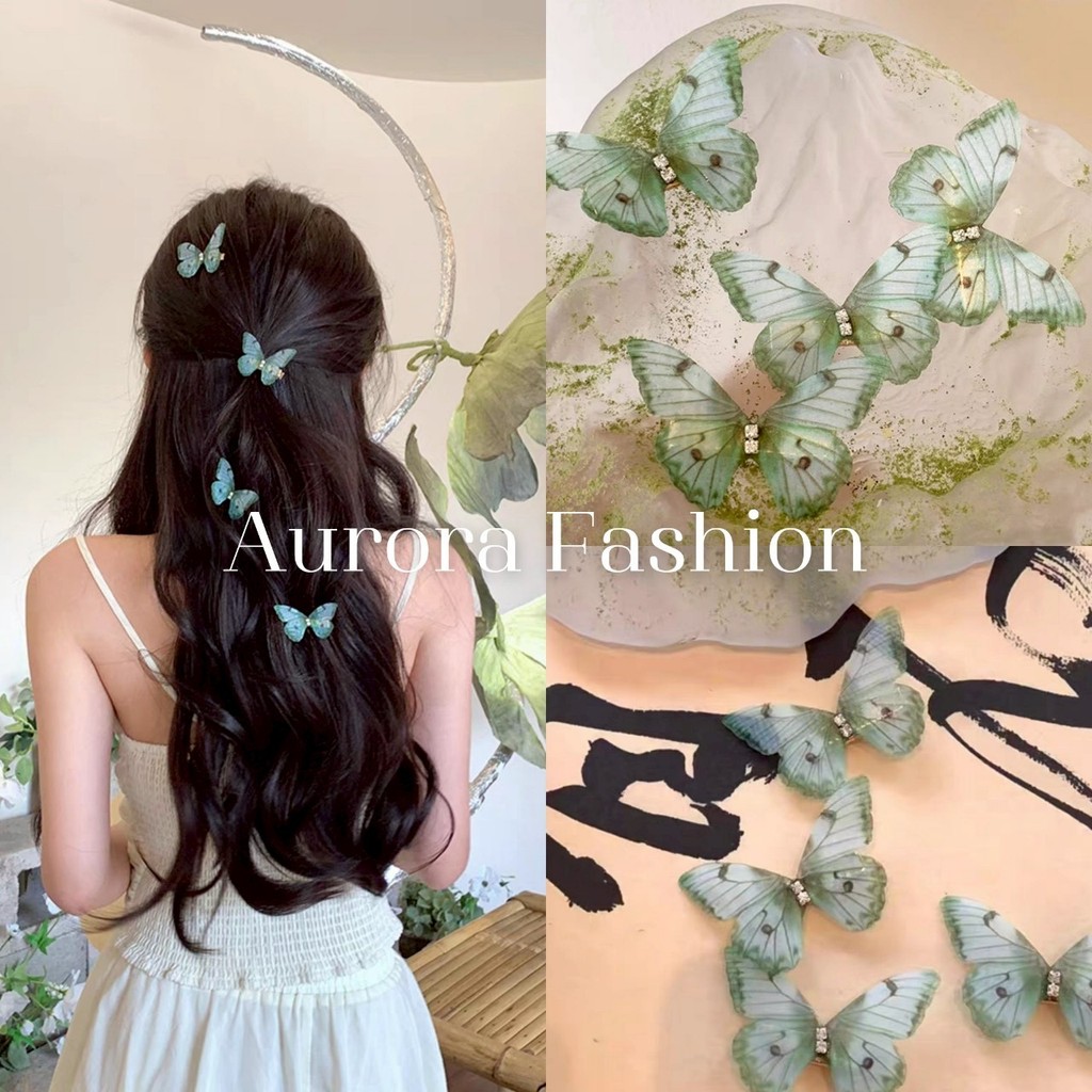 Aurora พร้อมส่ง  (รูปถ่ายจากงานจริง) กิ๊ปหนีบผมลายผีเสือสีเขียวตัวเล็ก