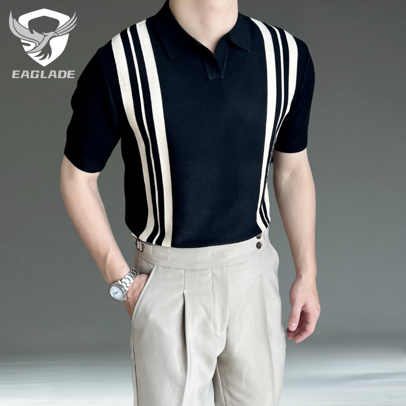 EAGLADE เสื้อยืดโปโลผู้ชายคอปกสําหรับ Man B230 สีดํา K11