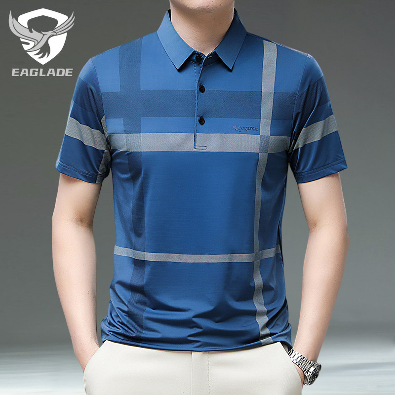 EAGLADE เสื้อยืดโปโลผู้ชายคอปกสําหรับ Man Breathable Stretchable A19 สีฟ้า K11