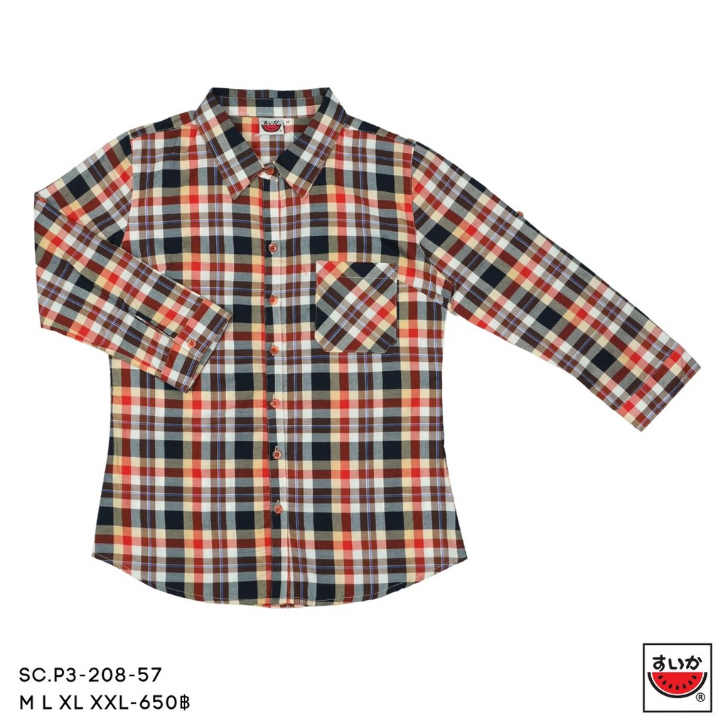 เสื้อแตงโม (SUIKA) คอปกเชิ้ตผ่าหน้าแขนสามส่วน ผู้หญิง ลายสก๊อต (ผ้าไม่ยืด) ( SC.P3 ) — صورة 5