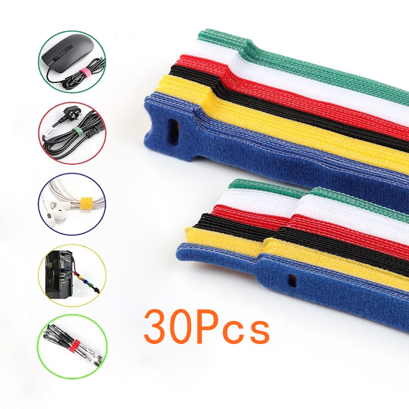 30 ชิ้น Releasable Cable Ties พลาสติก Fastening Reusable Cable Tie สายรัดไนลอนห่อ Zip Bundle ผ้าพันแผล Tie