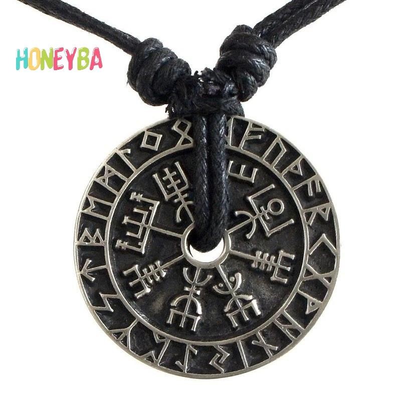<Honeyba>จี้สร้อยคอสไตล์VINTAGE Viking Rune เข็มทิศ คุณภาพสูง โลหะ Amulet สําหรับผู้ชาย เป็นของขวัญ Nice