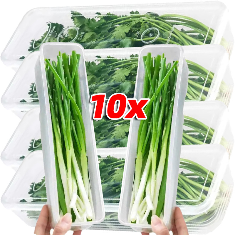 3/5/10 ชิ้นตู้เย็นกล่องเก็บ Crisper พร้อมฝาปิด - Moisture-Proof Food Sealing Organizer