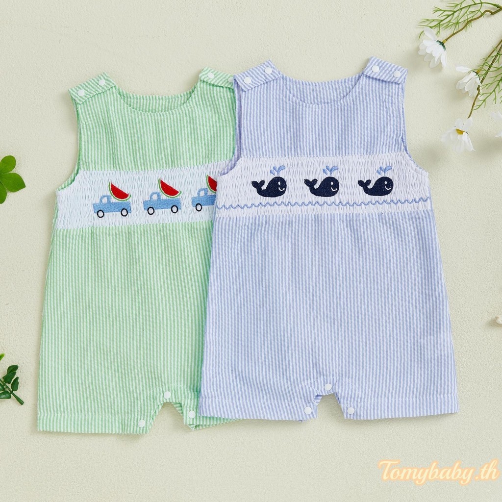Tomybaby-Baby Boys Striped Overall Whale/แตงโมรถบรรทุกแขนกุดRomper