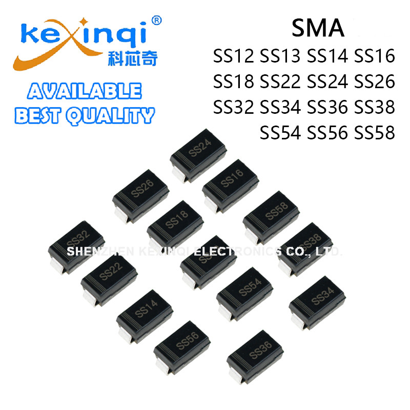 (20 ชิ้น) SS12 SS13 SS14 SS16 SS18 SS22 SS24 SS26 SS32 SS34 SS36 SS38 SS54 SS56 SS58 SMA ไดโอด SMD DO-214AC Schottky ไดโอด