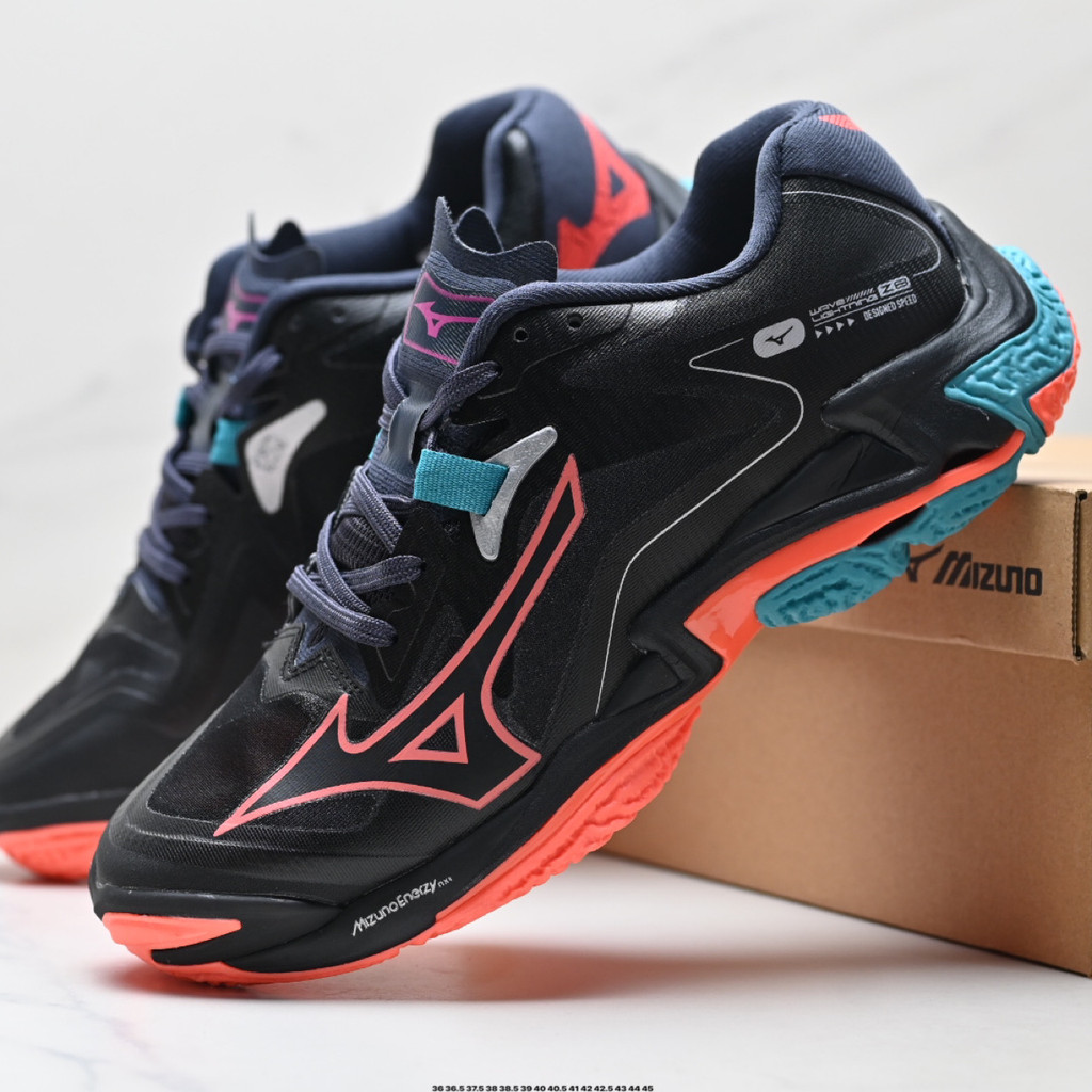 Mizuno Wave Lightning Z8 สีดําสีส้มรองเท้าลําลองกีฬาสบาย