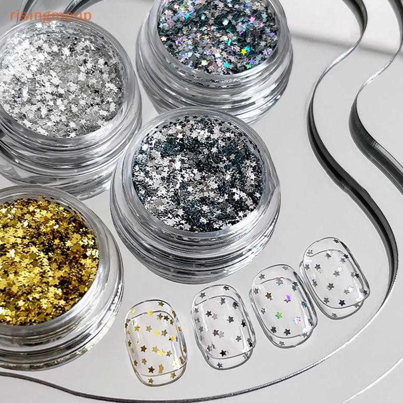 [risingmeup] 1 กล่อง 3D Shiny Star Nail Art Sequins Star Glitter Sequins Flakes DIY เครื่องประดับแต่งเล็บอุปกรณ์เล็บใหม่