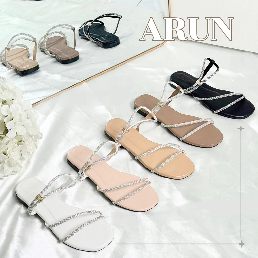 รองเท้าแตะแฟชั่นแบรนด์ ARUN รุ่น AR2024 เส้นเพชร รัดข้อ รูดปรับระดับได้