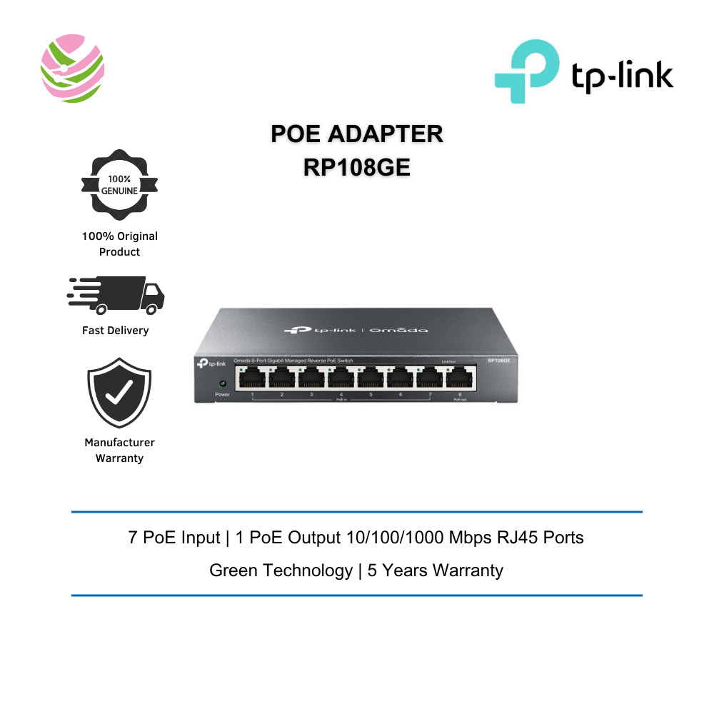 อะแดปเตอร์ TP-Link PoE 8-Port Gigabit Managed Reverse PoE Switch (RP108GE)