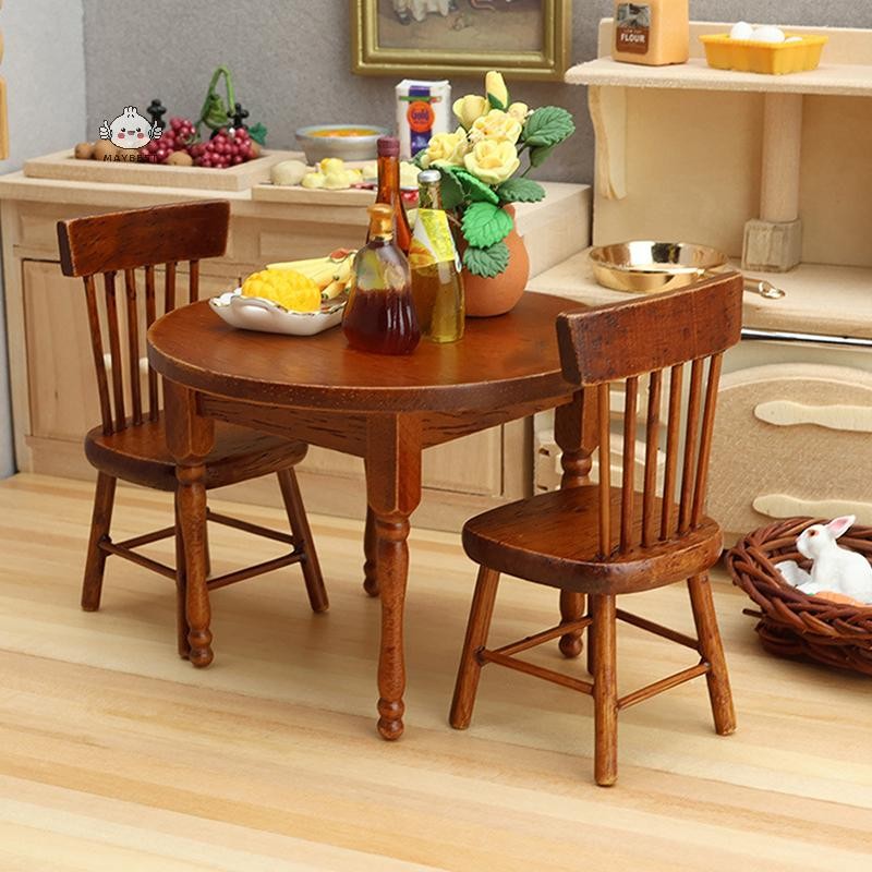 {maybest} 1Set 1:12 Dollhouse Miniature Tables Chairs Dining Table Kitchen Model Decor Doll House Ac