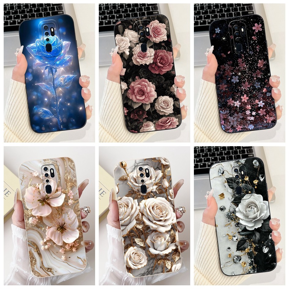 ดอกไม้ปลอกสําหรับOppo A9 2020 กรณีCPH1939 ซิลิโคนกันกระแทกนุ่มTPU MatteสําหรับOPPO A5 2020 CPH1959 A11 A11Xกันชน