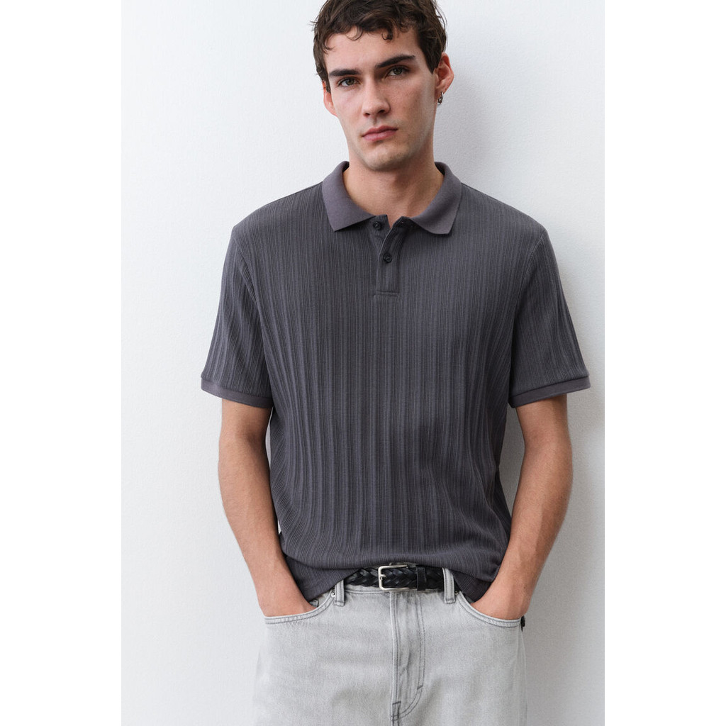 H&M(เอชแอนด์เอ็ม) เสื้อโปโลผ้าทอเนื้อสัมผัสแบบ Slim Fit ผู้ชาย 1276602_1