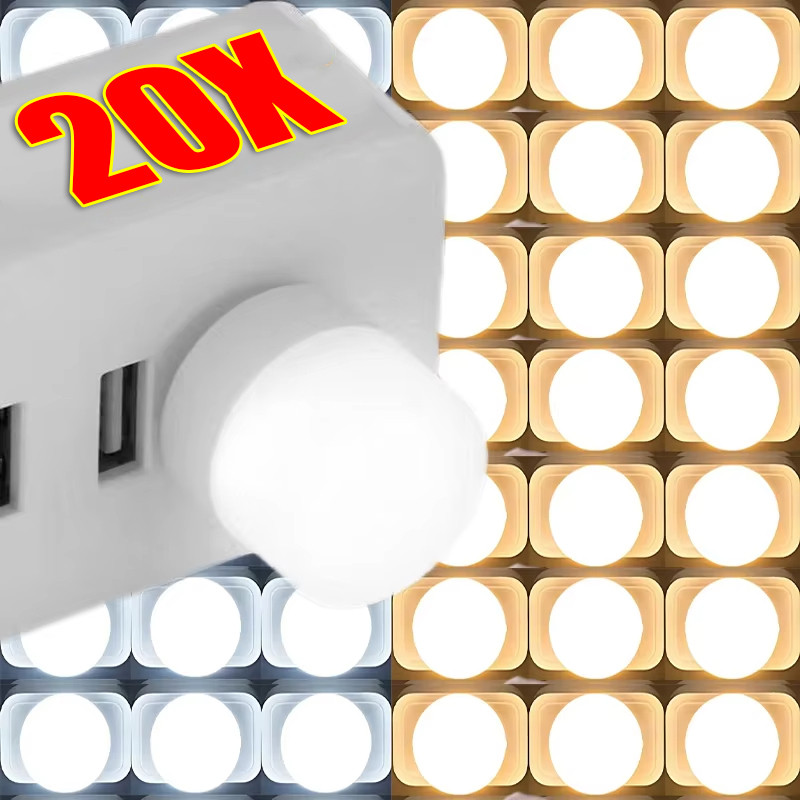ไฟกลางคืนขนาดเล็กแบบพกพา 20 ชิ้น | USB-Powered โคมไฟข้างเตียงสําหรับห้องนอน/โต๊ะ/ห้องน้ํา, 80LM Eye-Protection Lighting พร้อมเปลือก ABS + PC
