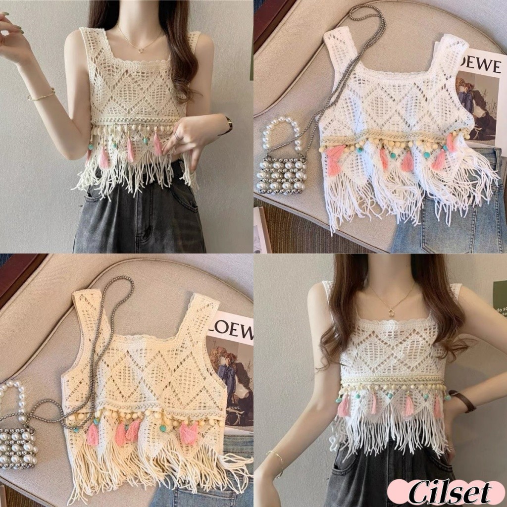 Cilset🛒พร้อมส่ง🎀ใหม่ 2025 เสื้อถักไหมพรม ใส่สบาย สไตล์โบฮีเมี่ยน ปลายปล่อย วินเทจ สีพาสเทลคาวาอี้ /CX00827