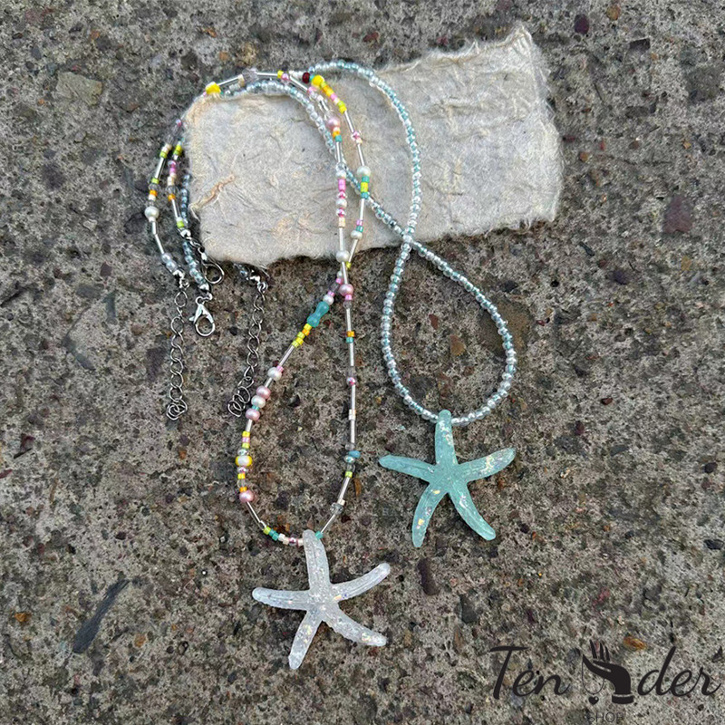 COD-ส่งเร็วจากไทย🎀สร้อยคอโดพามีนสดรูปปลาดาวหลากสี ลูกปัด โซ่กระดูกไหปลาร้า สไตล์เท่ๆ หวานๆ-Ten