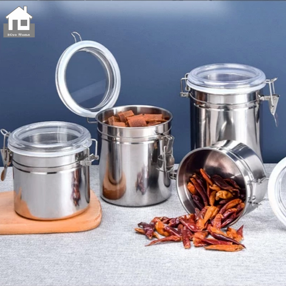 BUJOY🔥ส่งจากกรุงเทพ🔥 กระปุกสเตนเลส เก็บเมล็ดกาแฟ นมผง ชา ยาสูบ ให้ความชุ่มชื้น