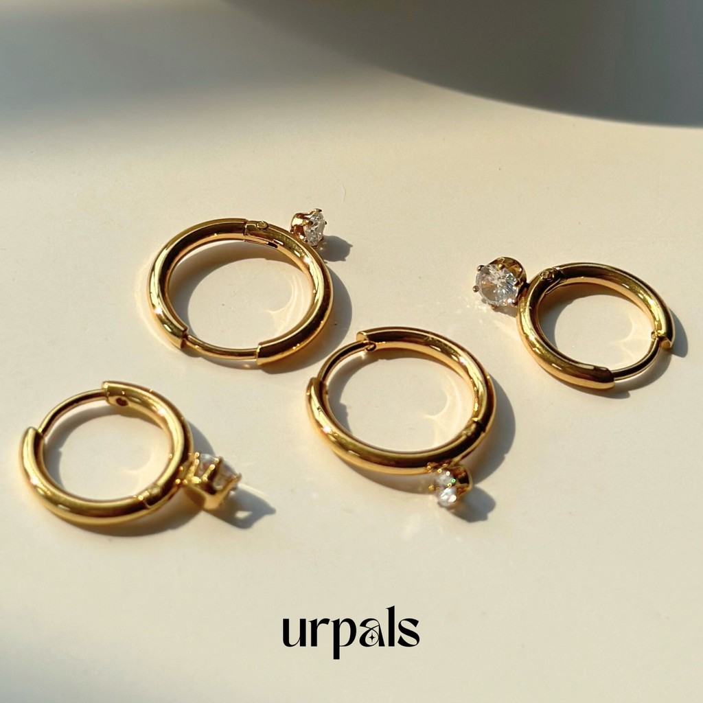 URPALS ต่างหู Stainless ชุบทอง 18K ประดับเพชร CZ สไตล์มินิมอล แมทง่ายกับทุกลุค