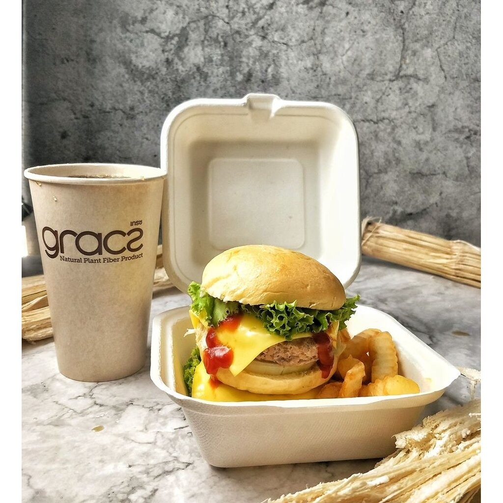 GRACZ กล่องเบอร์เกอร์ B003 ขนาด 6 นิ้ว 600 มล. แพ็ค 50 ใบ กล่องเค้ก ไบโอชานอ้อย