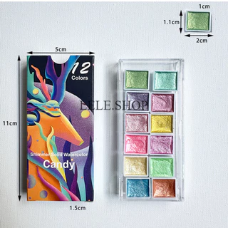 🔥สินค้าลดราคา สีน้ำก้อน แบบเมทัลลิค 6/12 สี สำหรับทำงานศิลปะ วาดภาพ เพ้นท์เล็บได้ อุปกรณ์ศิลปะ