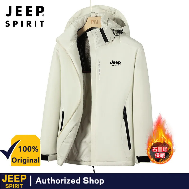 JEEP SPIRIT เสื้อแจ็คเก็ตผ้าฝ้ายมีฮู้ดลําลองแบบหนาสำหรับฤดูหนาวสำหรับผู้ชายกันลม