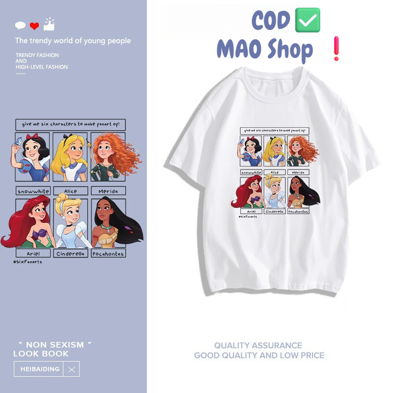 COD✅ (จัดส่งในกรุงเทพฯ) MAO Shop  Printed T-shirt，น่ารักดูดีการ์ตูนเจ้าหญิงพิมพ์เสื้อยืดแขนสั้นหลวม เสื้อน่ารัก