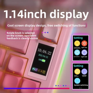 AULA S75Pro บลูทูธแบบมีสายไร้สายสามโหมดดิจิตอลจอแสดงผลคีย์บอร์ด RGB Hot-swap สํานักงาน E-sports คีย์บอร์ดเกม Universal สีชมพู
