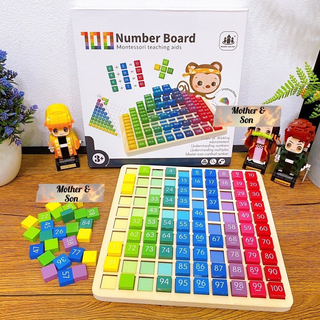 Sari Toy - กระดานตัวเลข 100 ช่อง เล่นเรียงสี นับเลข สอนเรื่องการบวกลบและคูณได้ Number Board