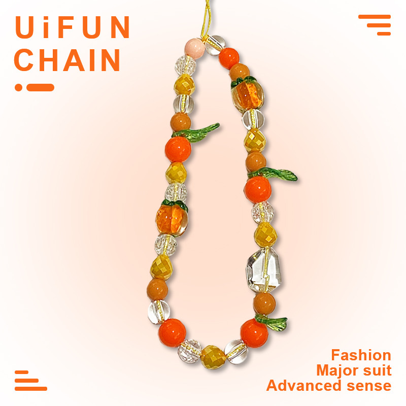 ผลไม้สร้างสรรค์สีส้มจี้โซ่โทรศัพท์มือถือโทรศัพท์เสน่ห์สายคล้องพวงกุญแจสร้อยข้อมือป้องกันการสูญหายเชือกเส้นเล็กกล้องเสน่ห์