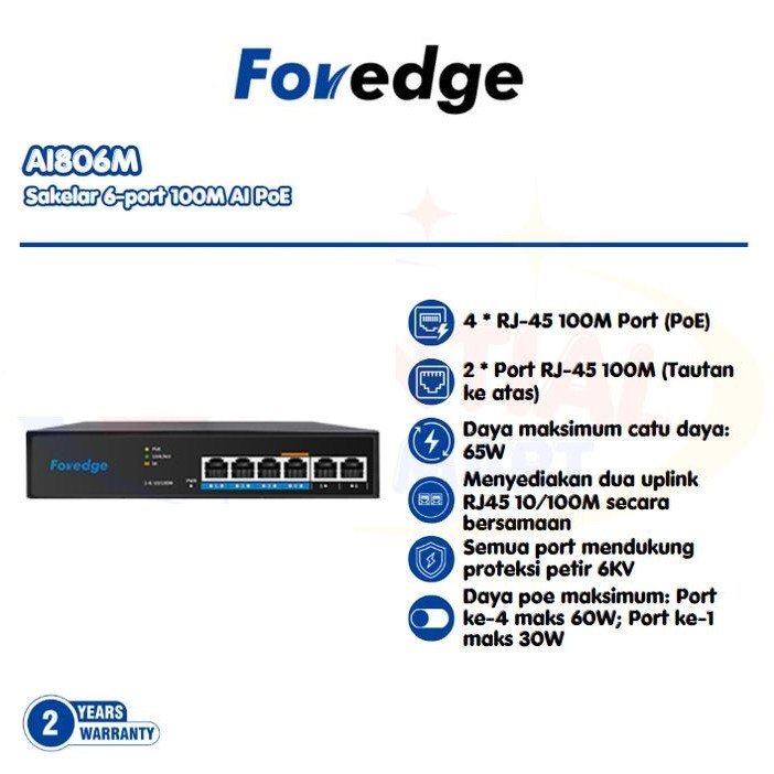 Foredge AI806M Switch PoE 4 Port 2 Uplink 100Mbps N