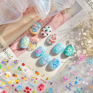 HAMA เล็บนูนสติกเกอร์เล็บขายส่งฤดูร้อน Ocean Beach Shells ผลไม้สตรอเบอร์รี่ Apple เด็กตกแต่งเล็บสติกเกอร์ Decals