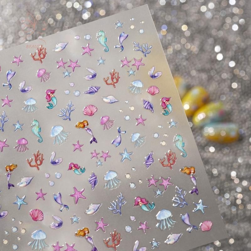 [maybeauty] สติกเกอร์เล็บมหาสมุทรสีน่ารัก 3D บรรเทาฤดูร้อนปลาดาวเปลือกหอยเล็บ Decals ตกแต่งเล็บ Charm อุปกรณ์ศิลปะ {TH}