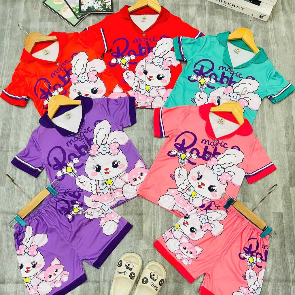 ชุดนอนเด็ก 3-5 ปี เสื้อคอปก กระดุมหน้า แขนขาสั้น ผ้าไมโคร SLE0031