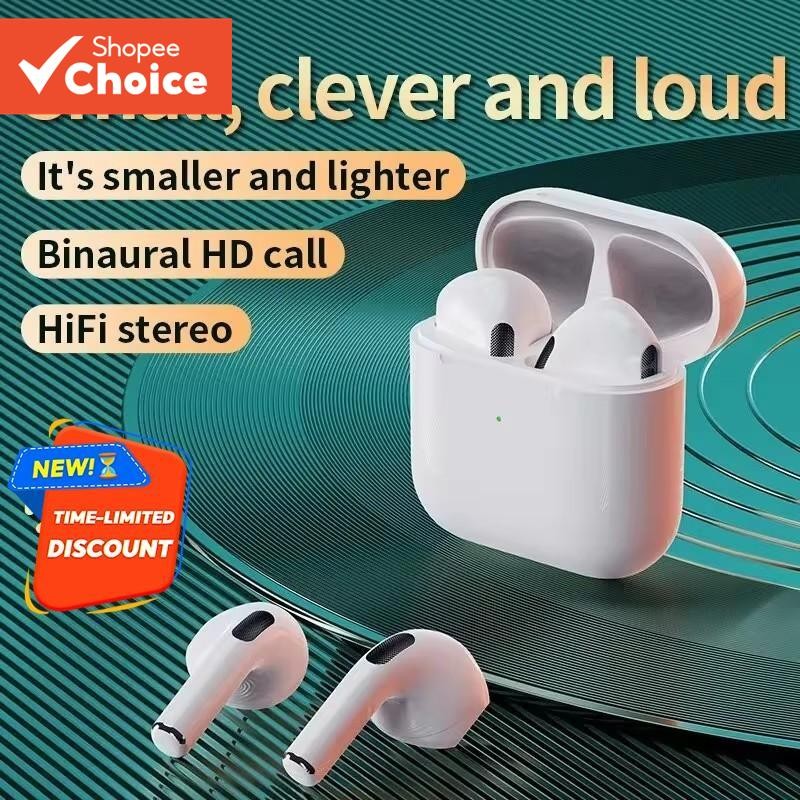 Pro 4 หูฟังสีขาวหูฟัง TWS หูฟังไร้สายบลูทูธหูฟังแบบพกพากีฬาหูฟังไฮไฟ