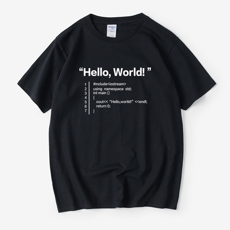 โปรแกรมเมอร์ สวัสดีโลก โค้ดเดอร์ ภาษาการเขียนโปรแกรม เสื้อยืดคอกลมแขนสั้น ฤดูร้อน สำหรับผู้ชายและผู้หญิง ใส่เป็นคู่กัน
