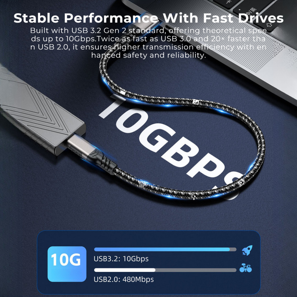 สายฮาร์ดดิสก์ USB 3.2 เป็น Type-C 10Gbps รองรับชาร์จ PD 60W สายถัก ทนทาน ใช้กับ HDD SSD โน้ตบุ๊ก มือถือ - รูปที่ 2