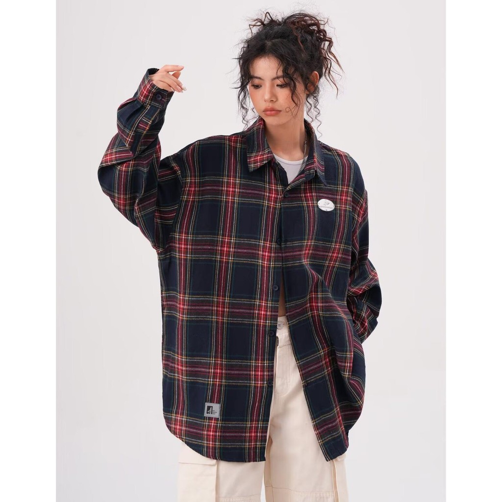 PannoFluxus ใหม่เสื้อลายสก๊อตอเมริกันย้อนยุคหลวมสบายๆแปรงออกแบบที่มีคุณภาพสูงสไตล์เป็นกลาง - รูปที่ 6