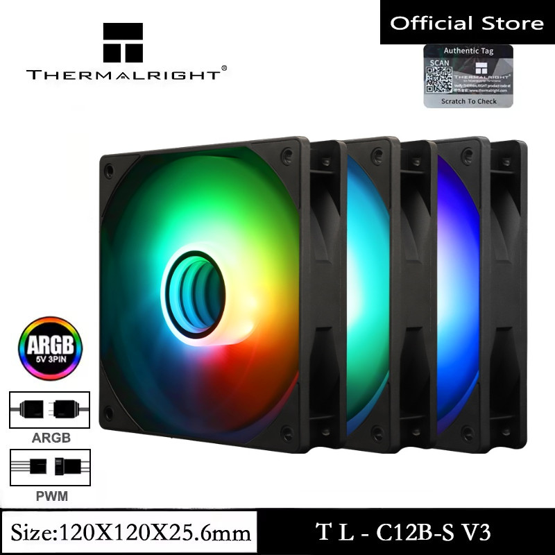 Thermalright TL-C12B-S ARGB Case Fan 120 มม.แชสซีพัดลมระบายความร้อน Infinite Mirror Light Fan 4pin PWM Silent Cooler Fan