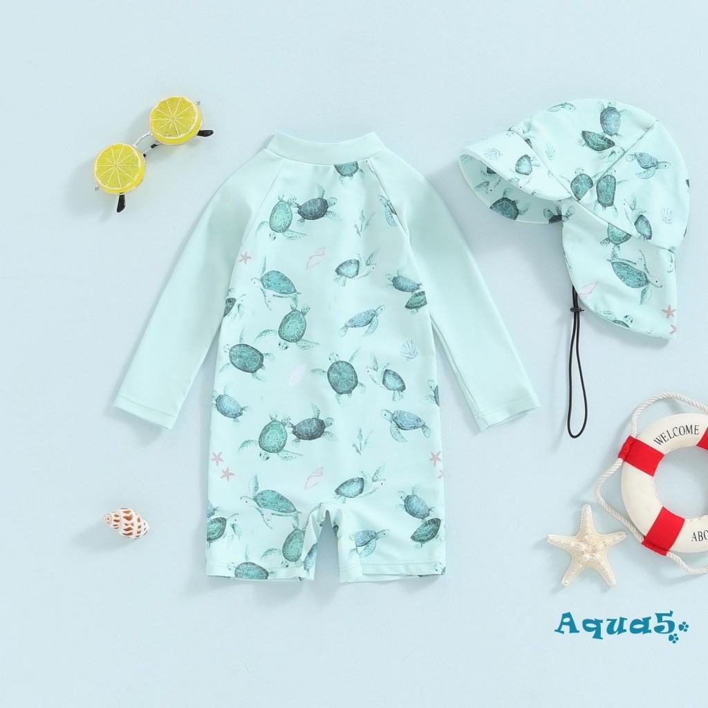 อุ๊ย-เด็กทารกชุดว่ายน้ําชุดปลาวาฬพิมพ์แขนยาวผื่นยามชุดว่ายน้ําอาทิตย์หมวกเด็กวัยหัดเดินชุดว่ายน้ําชุด - รูปที่ 4