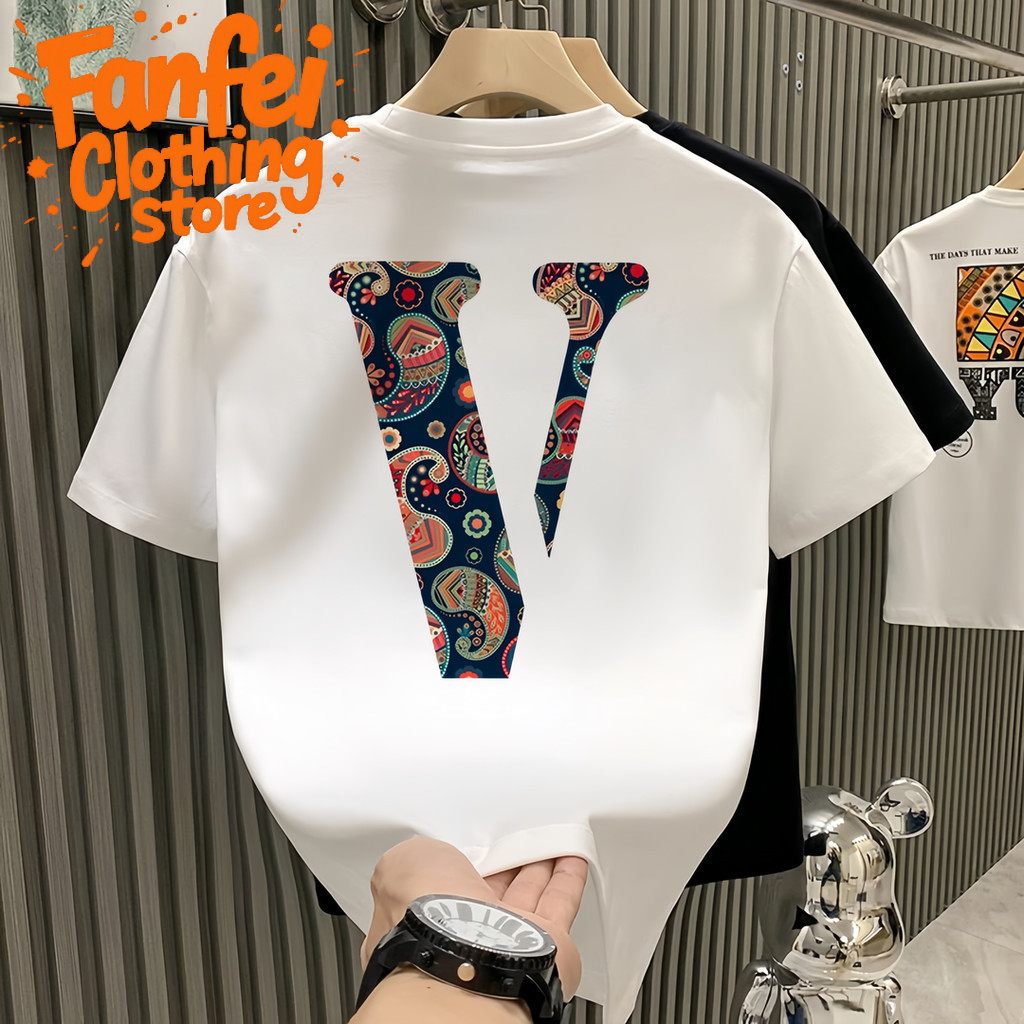 เสื้อยืดลําลอง ผ้าฝ้าย แขนสั้น คอกลม พิมพ์ลายตัวอักษร V ทรงหลวม สีดํา สีขาว แฟชั่นฤดูร้อน สําหรับผู้ชาย ไซซ์ S - XXXL9