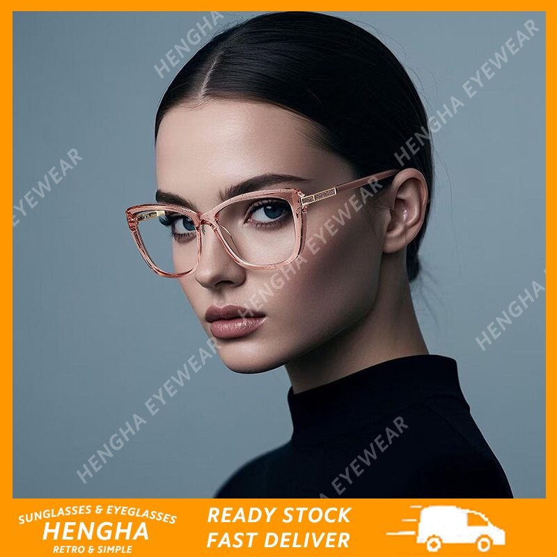 (HENGHA) Light Tea Square แว่นตาออปติคอลป้องกันแสงสีฟ้า TR90 คุณภาพสูง