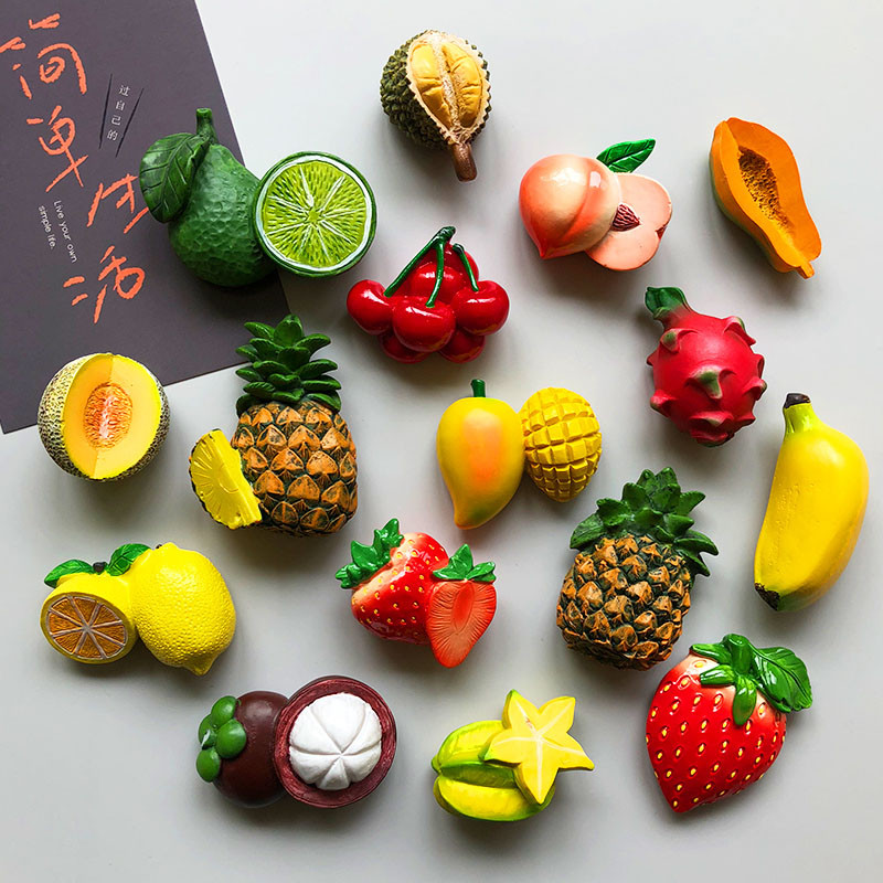 Creative 3Dผลไม้สดตู้เย็นสติกเกอร์แม่เหล็กแม่เหล็กอาหารตกแต่งห้องสับปะรดมะนาวเชอร์รี่Fridgeแม่เหล็กของขวัญ