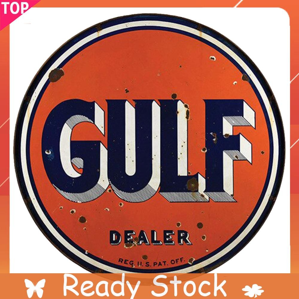 30x30 ซม.GULF รอบดีบุกภาพวาด Retro Vintage โลหะป้ายผนังตกแต่งแผ่น