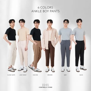 CTRLX - กางเกงสแลคขาเต่อ กระบอกเล็ก สไตล์เกาหลี KOREAN RELAXED PLEAT PANTS [รุ่น ANKLE BOY] ผ้าดีมาก