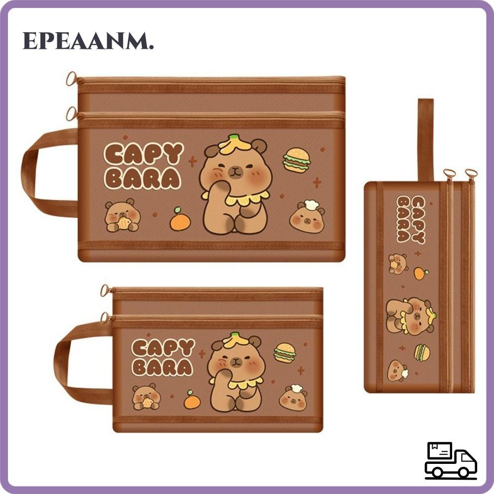 EPEAA Capybara Bag, Mesh A4/A5/A6 Mesh Storage Bag, Cartoon Dark Brown Large Capacity Portable File Bag School Office