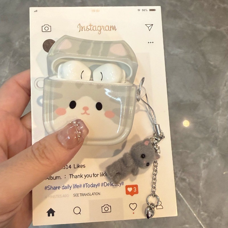 Miniso 3D การ์ตูน KT Cat หูฟังสําหรับ AirPods Pro2 Pro 4 3 2 1 ฝาครอบหูฟังโปร่งใส