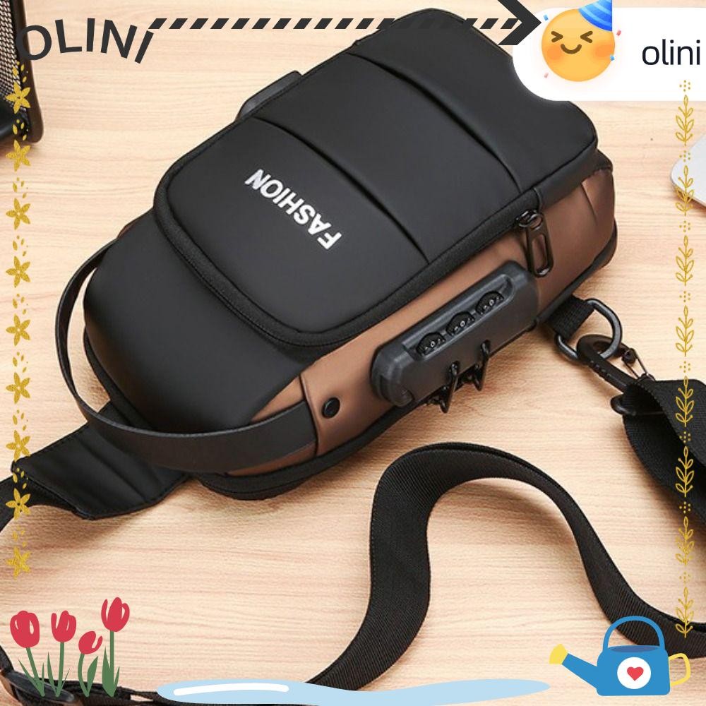 กระเป๋าสะพายไหล่ผู้ชาย OLIINI กระเป๋าคาดหน้าอกป้องกันการโจรกรรมหนัง PU ความจุขนาดใหญ่ที่ชาร์จ USB กระเป๋าคาดหน้าอกสลิงกันน้ํา